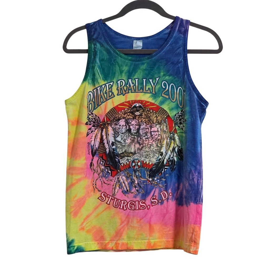 VTG 2001 Sturgis Bike Rally Tie Dye Tank Top Adult Small Mt Rushmore Eagle